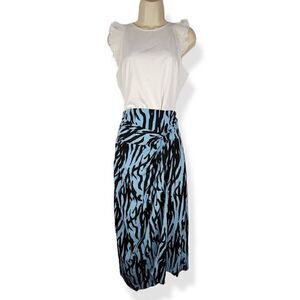 Top Shop Blue Zebra Print Faux Wrap Skirt Size 10